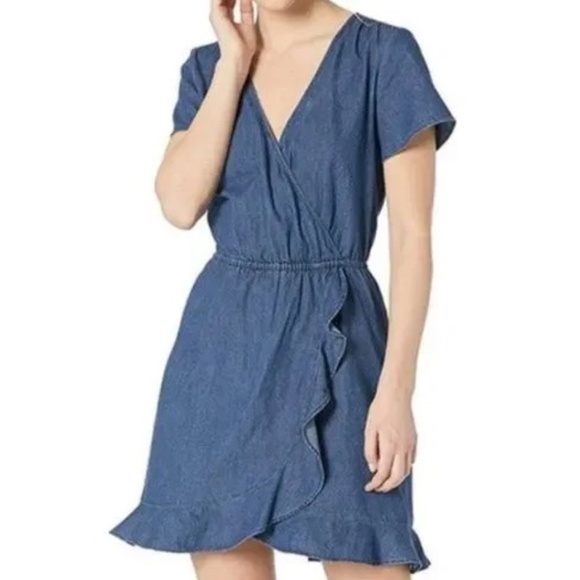 J. Crew Factory | Chambray ruffle faux-wrap dress - Picture 1 of 5